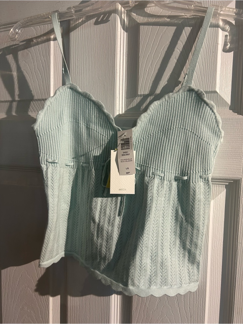 Aritzia Mint Ribbed Scallop-Edge Bustier Camisole